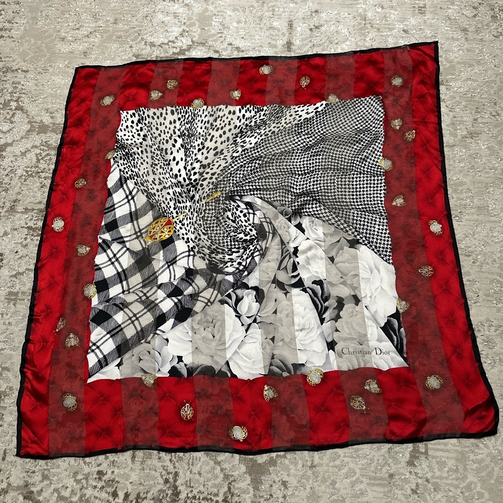 Christian Dior Red and Black Collage Scarf